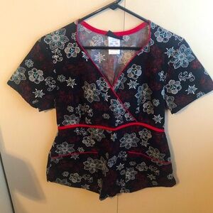 Cherokee Women’s Small Black Red Trim Tie Back Scrub Top